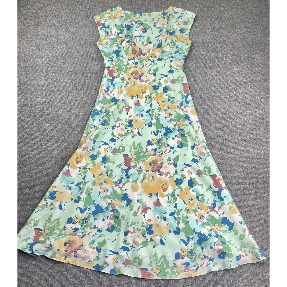 Sundance Maxi Dress Women's P4 100% Silk Floral Cap Sleeve A Line Zip Lateral - Picture 2 of 6